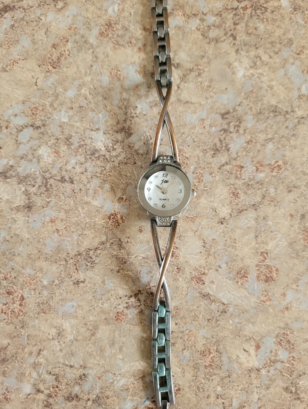 Jw Silver Tone Quartz Analog Bracelet Watch with Crystals